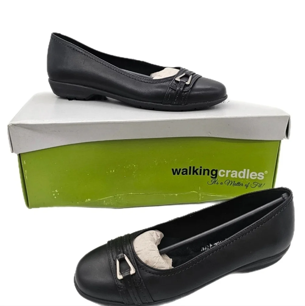 Walking Cradles Flynn Black Leather Slip On Ballet Flats Shoes Size 5 - Picture 5 of 14